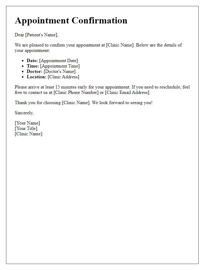 Letter template of clinic appointment scheduling