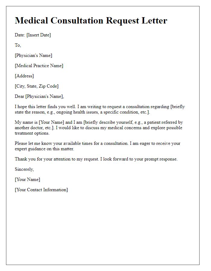 Letter template of medical consultation request