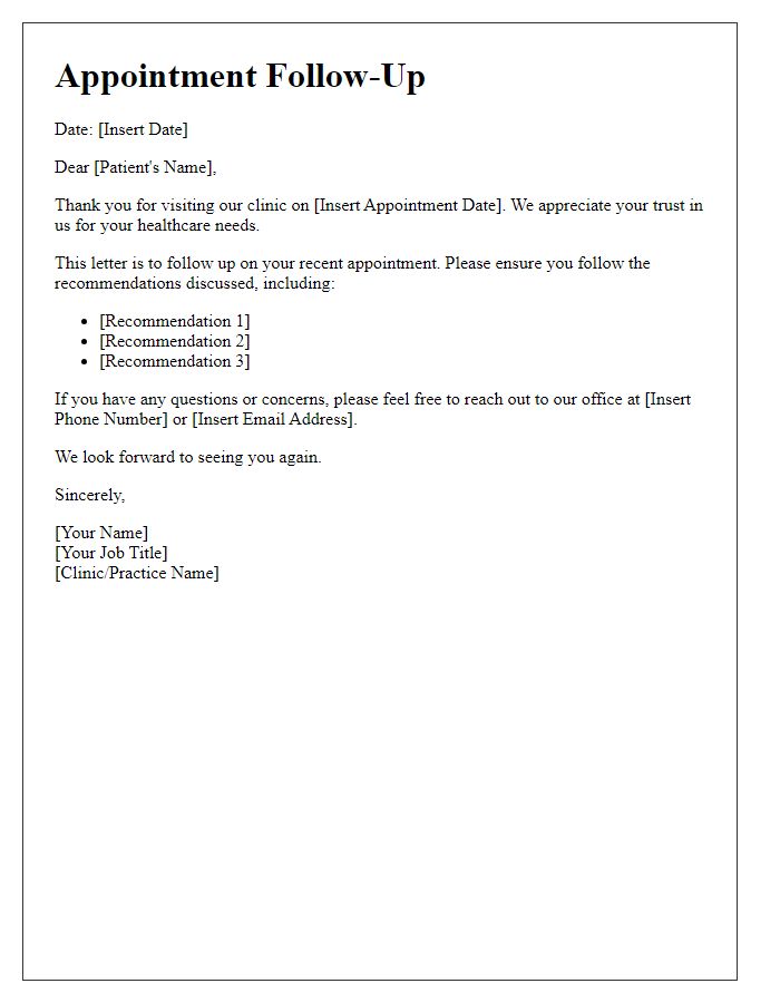 Letter template of patient appointment follow-up