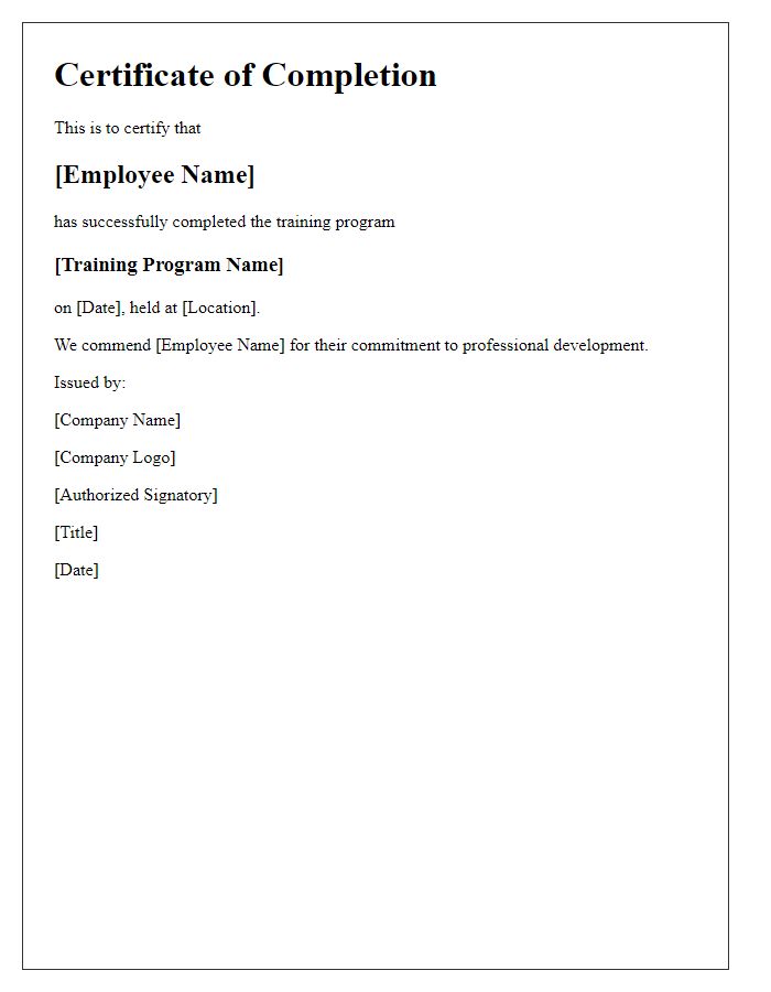 Letter template of training completion certificate for employees