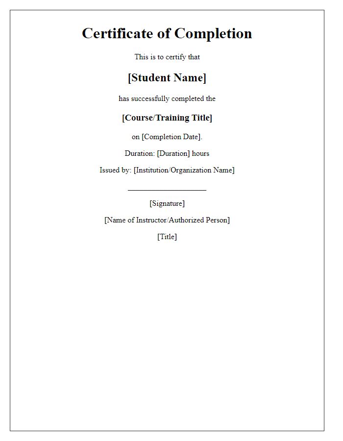 Letter template of training completion certificate for students