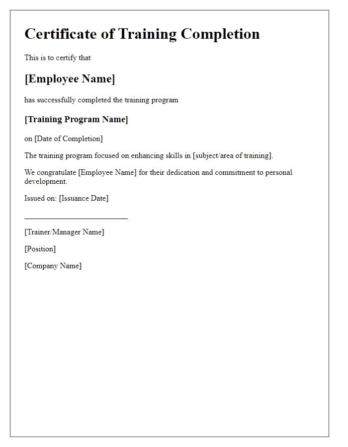 Letter template of training completion certificate for team members