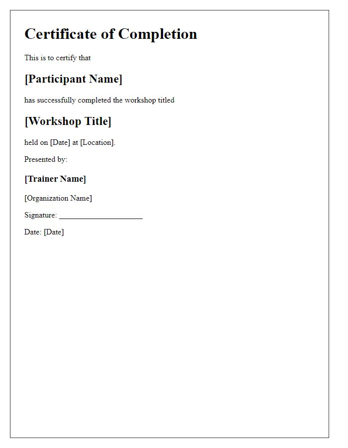 Letter template of training completion certificate for workshops