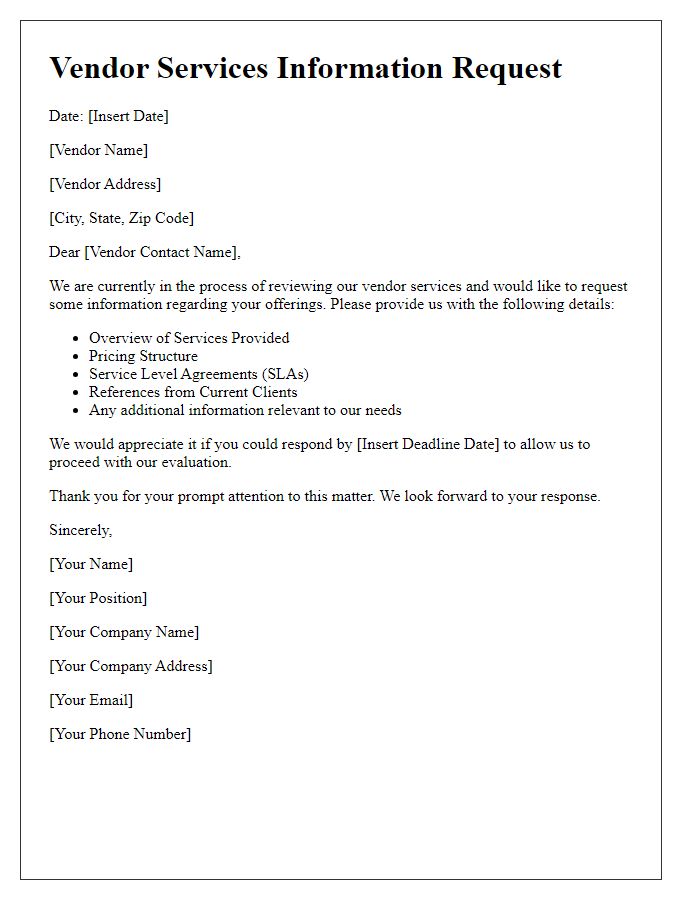 Letter template of vendor services information request