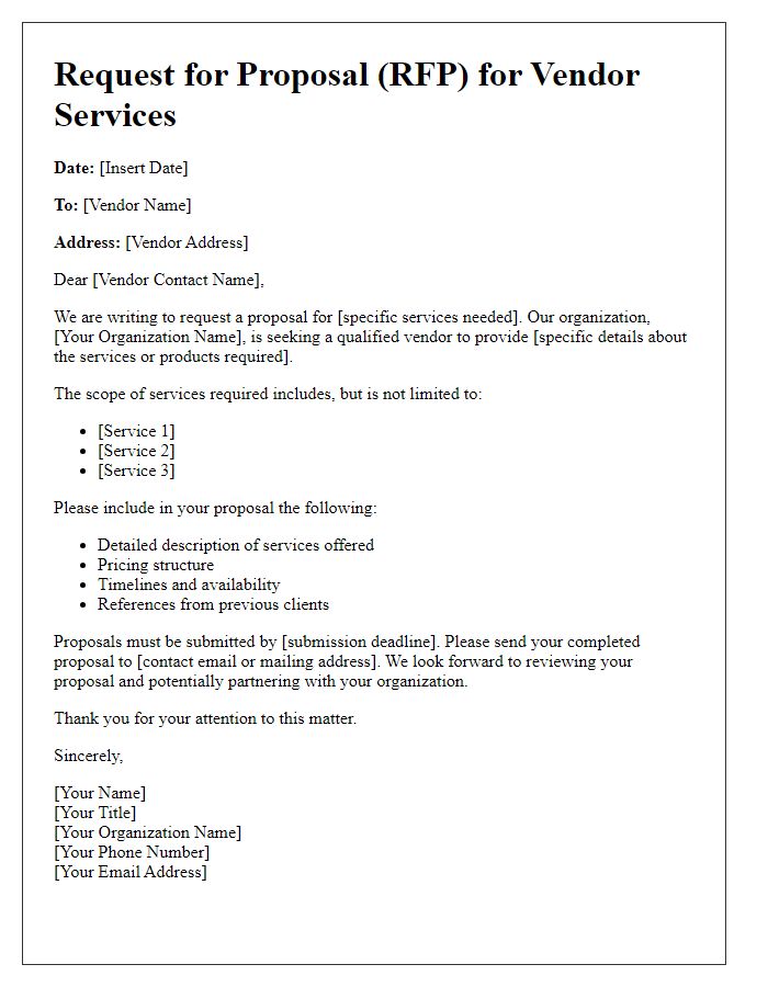Letter template of vendor services request for proposal