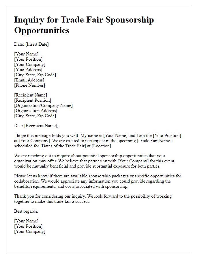 Letter template of inquiry for trade fair sponsorship opportunities