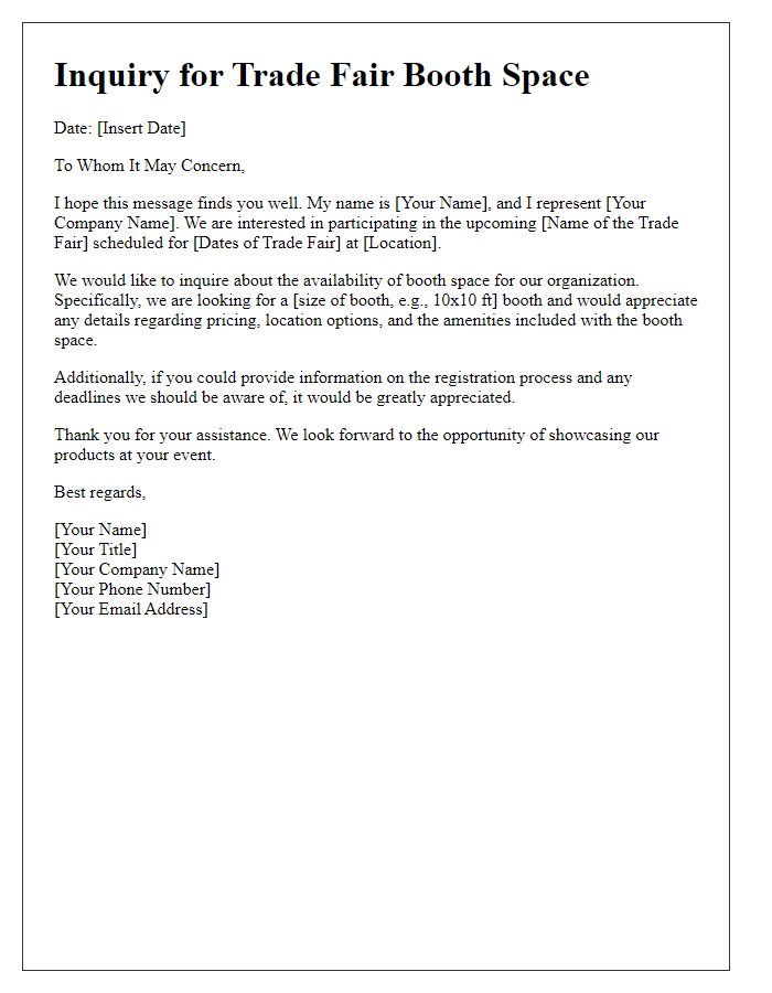 Letter template of trade fair booth space inquiry