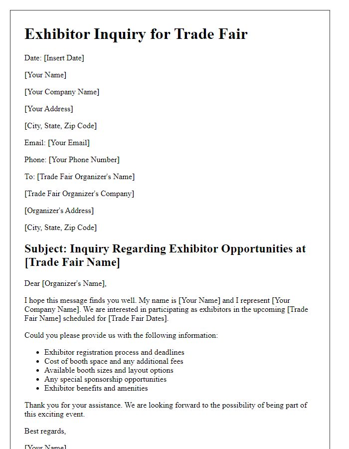 Letter template of trade fair exhibitor inquiry