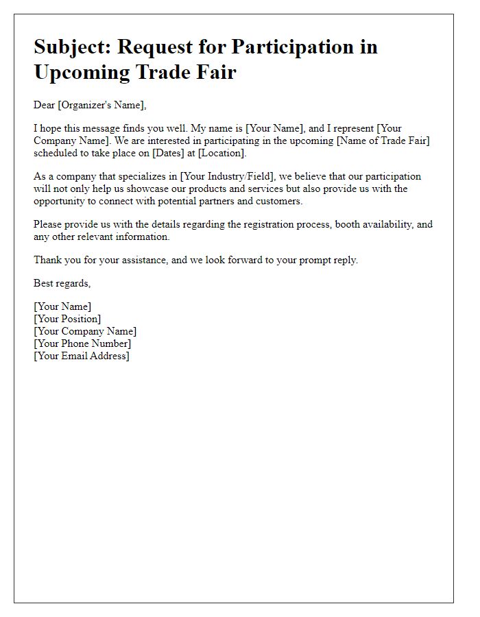 Letter template of trade fair participation interest request