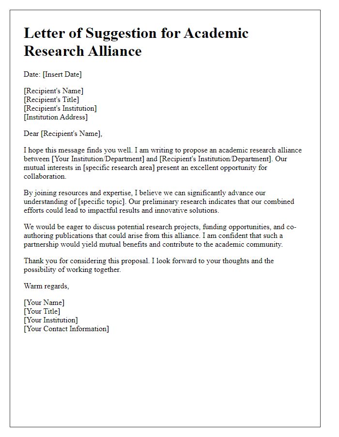 Letter template of academic research alliance suggestion