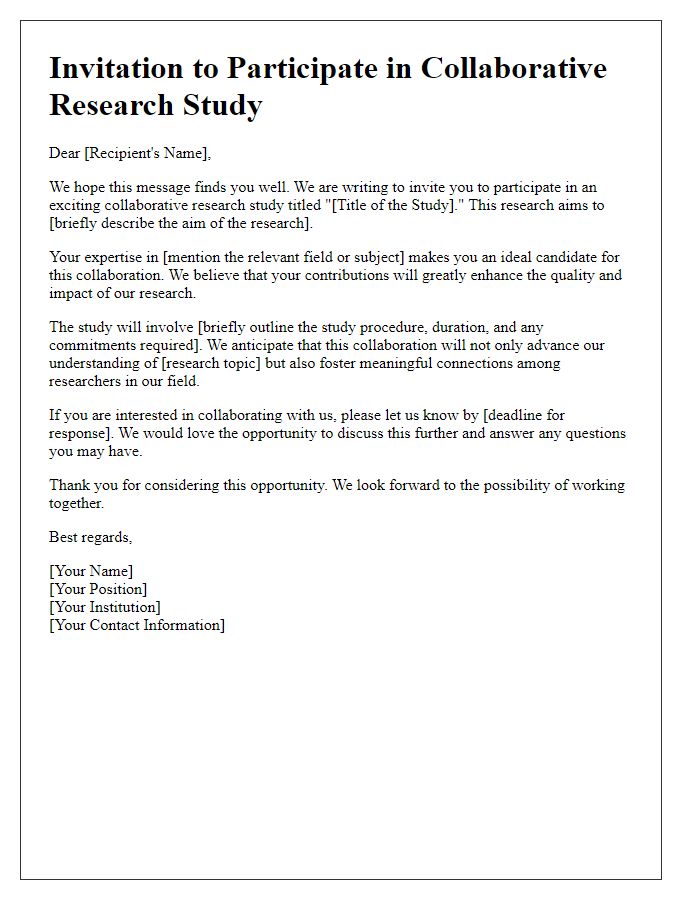 Letter template of academic research collaborative study invitation