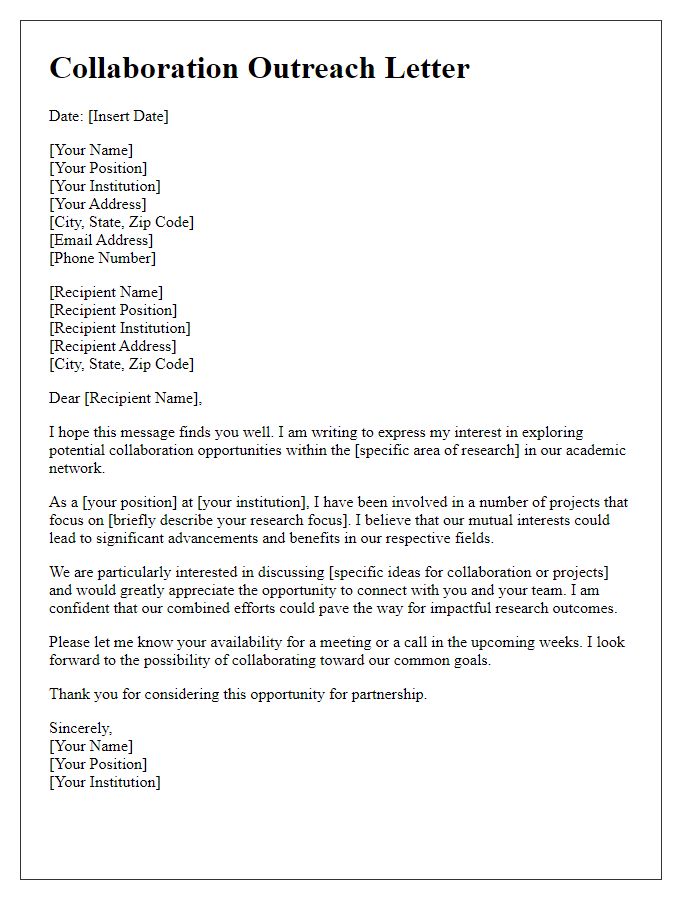 Letter template of academic research network collaboration outreach