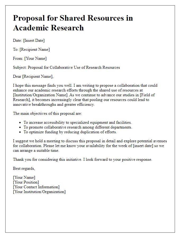 Letter template of academic research shared resources proposal