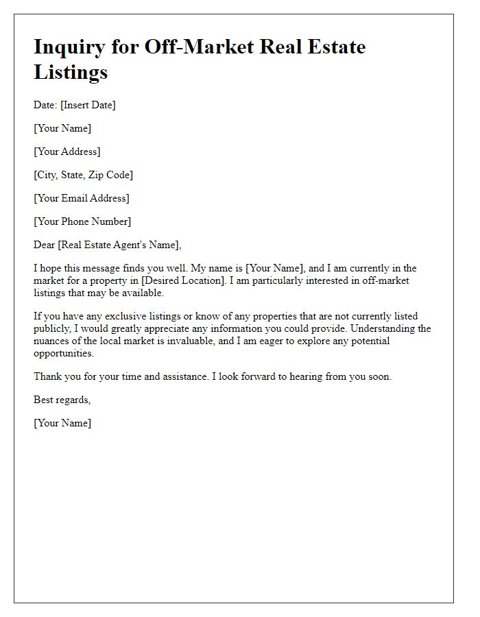 Letter template of real estate listing inquiry for off-market listings