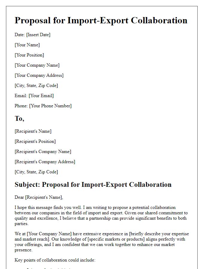 Letter template of proposal for import-export collaboration