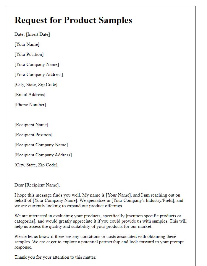 Letter template of request for import-export product samples