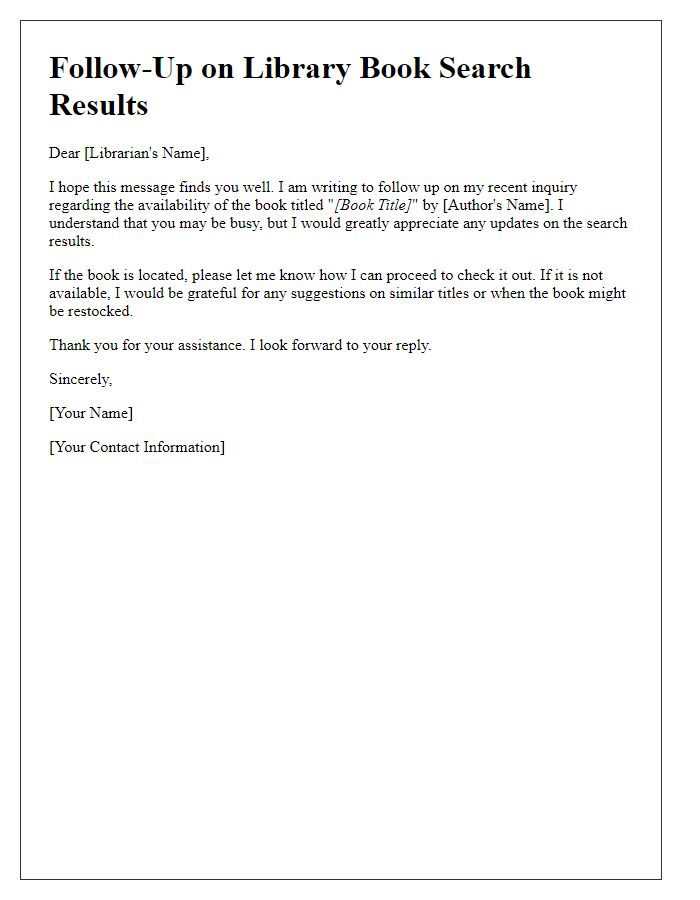 Letter template of follow-up on library book search results