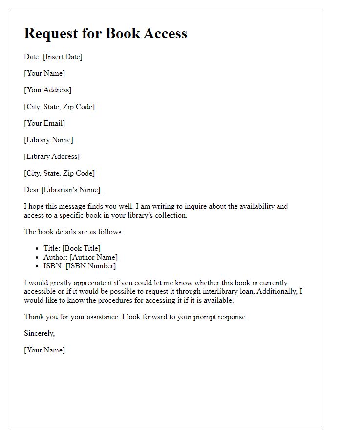 Letter template of query regarding specific book access in library