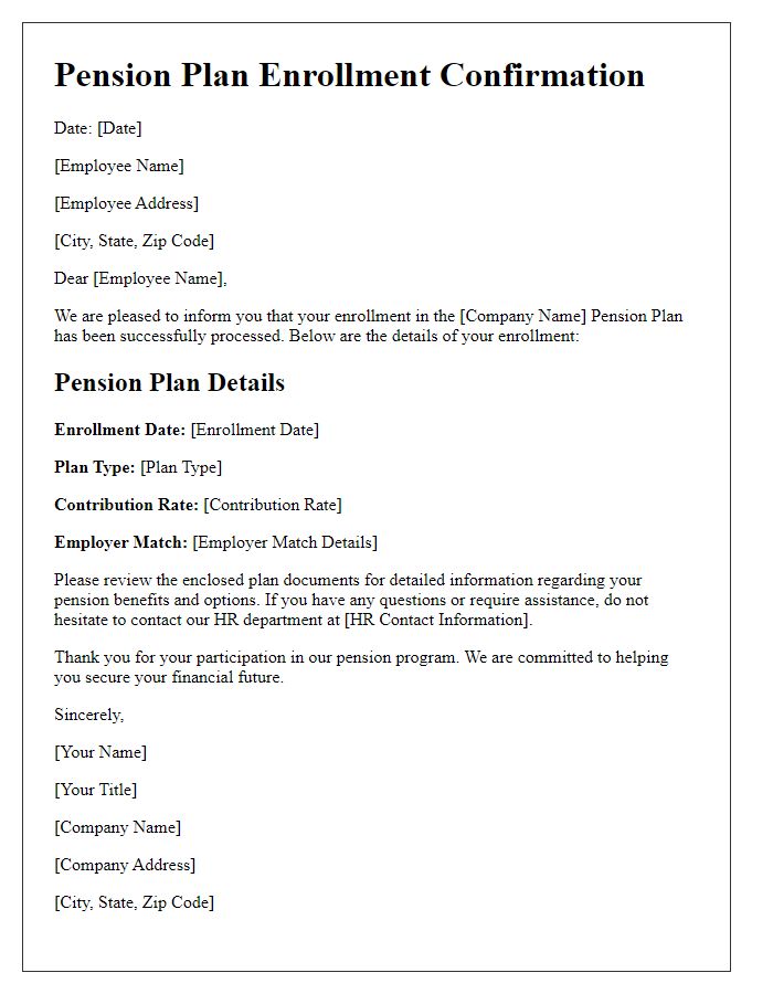 Letter template of pension plan enrollment confirmation