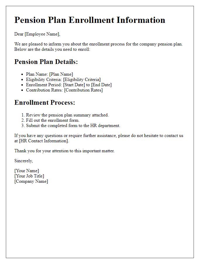 Letter template of pension plan enrollment information