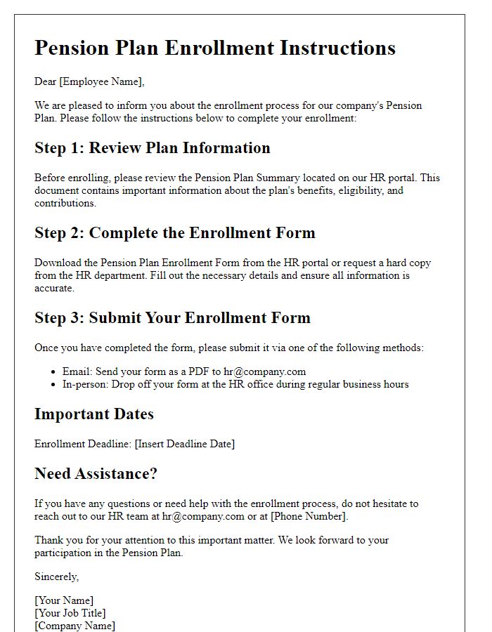 Letter template of pension plan enrollment instructions