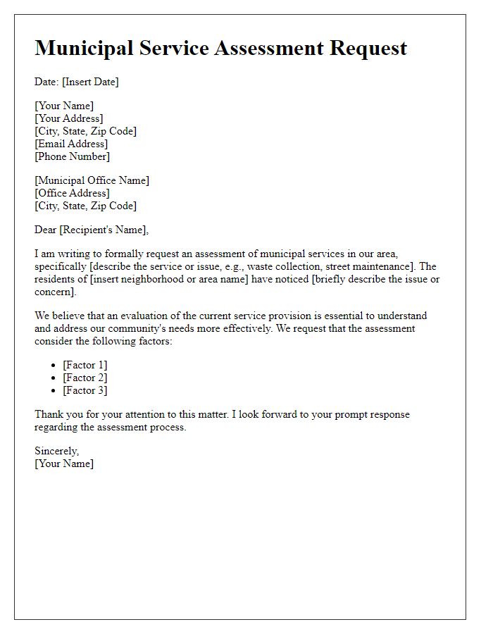 Letter template of municipal service assessment request