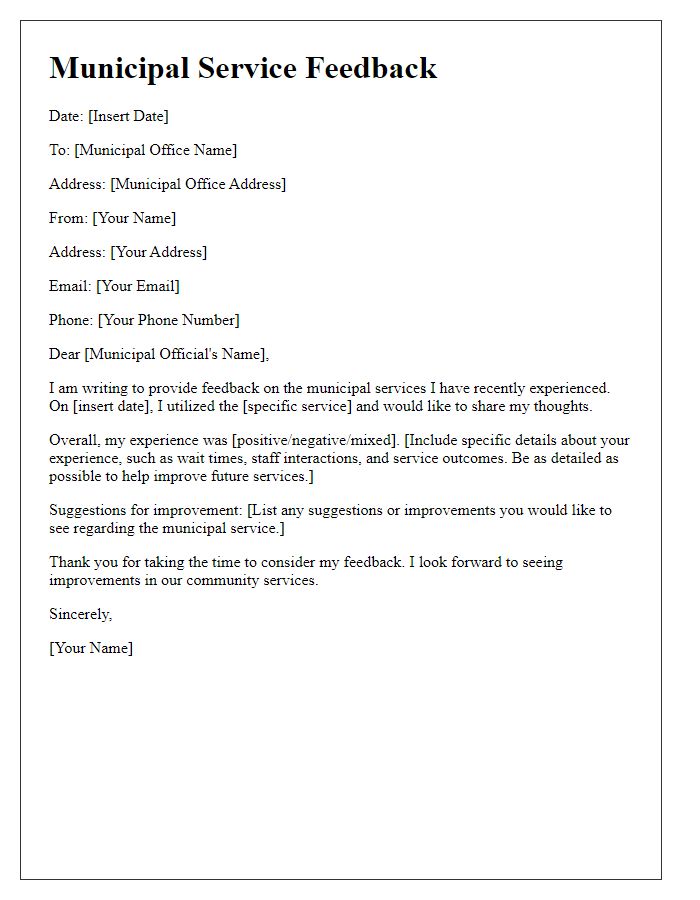 Letter template of municipal service feedback