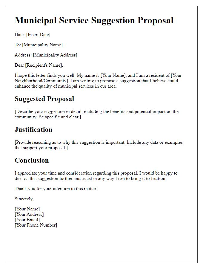 Letter template of municipal service suggestion proposal