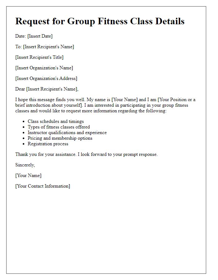 Letter template of request for group fitness class details