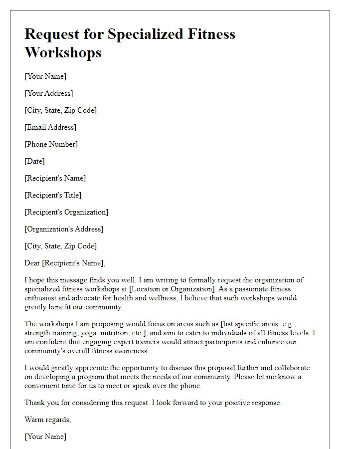 Letter template of request for specialized fitness workshops