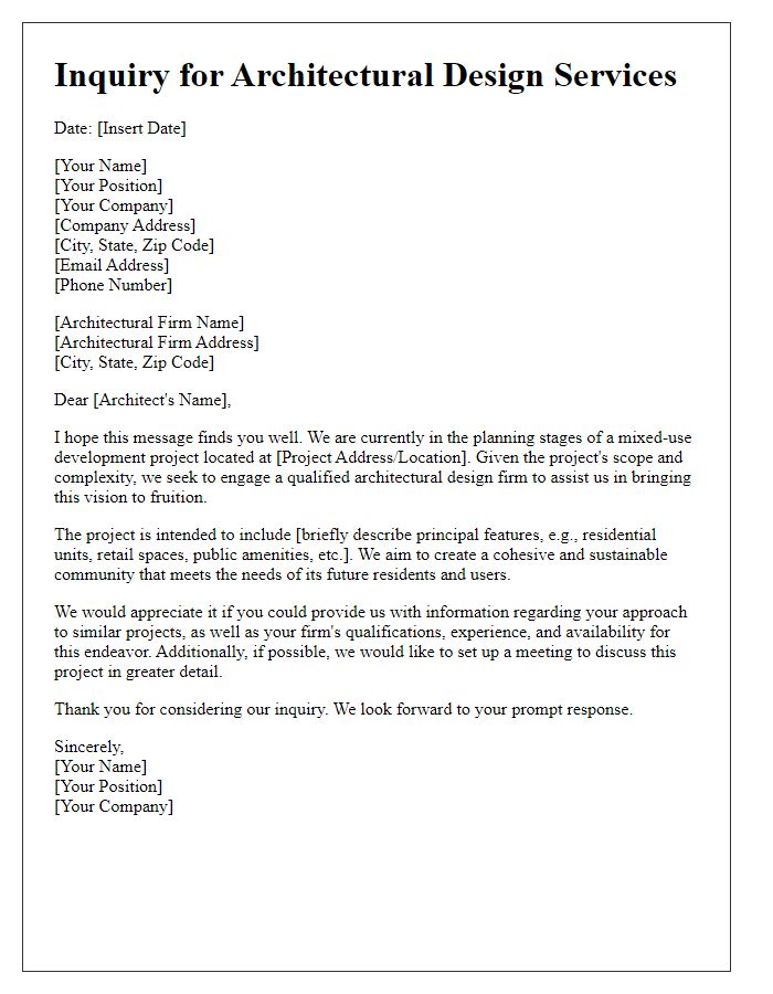 Letter template of architectural design service inquiry for a mixed-use development