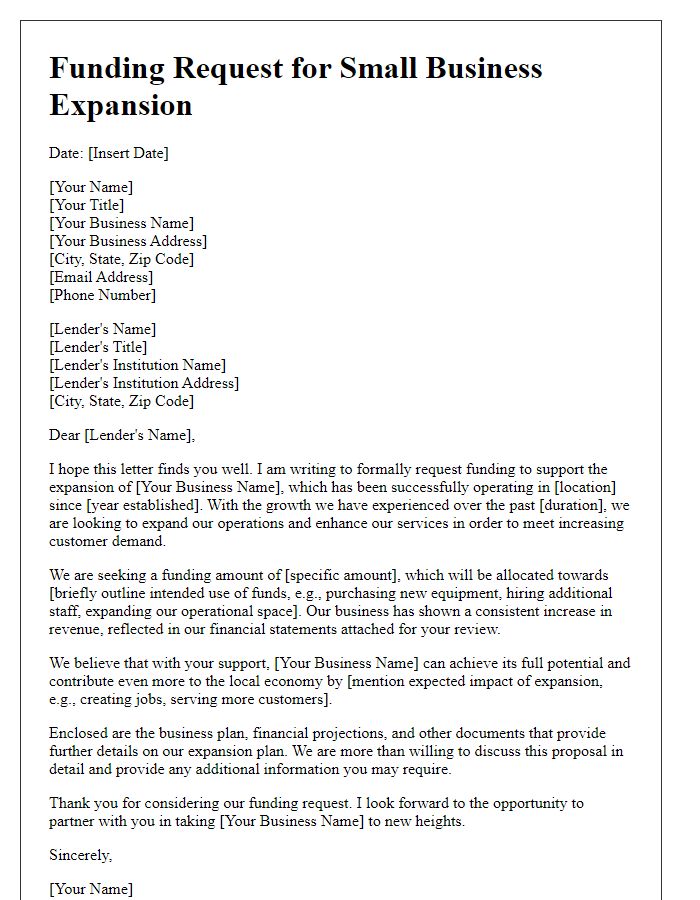 Letter template of funding request for small business expansion