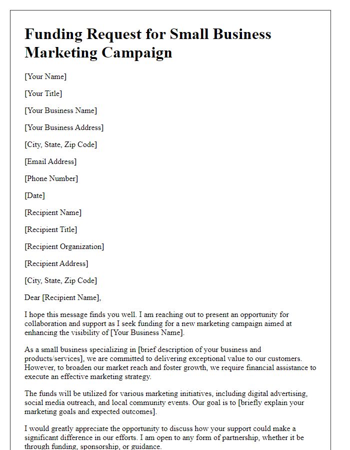 Letter template of funding search for small business marketing campaign