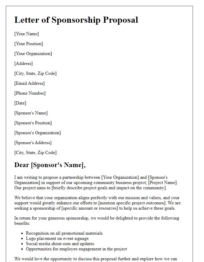 Letter template of sponsorship proposal for community business project