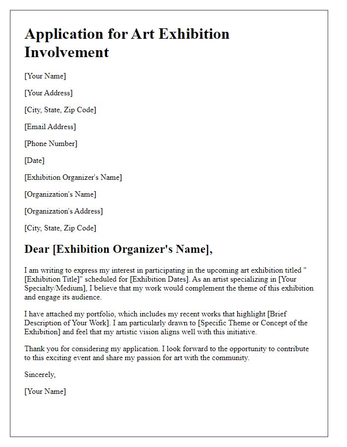 Letter template of application for art exhibition involvement.