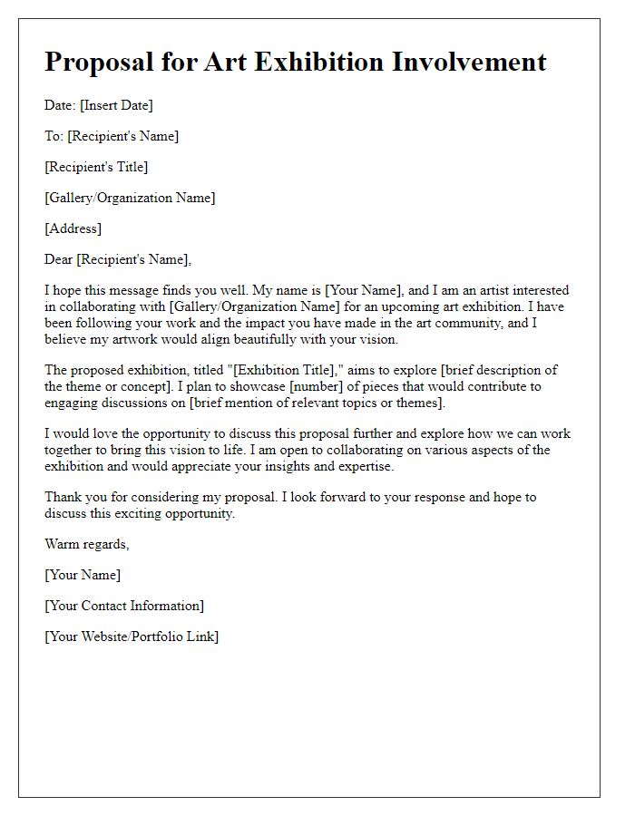 Letter template of proposal for art exhibition involvement.