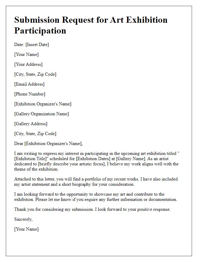 Letter template of submission request for art exhibition participation.