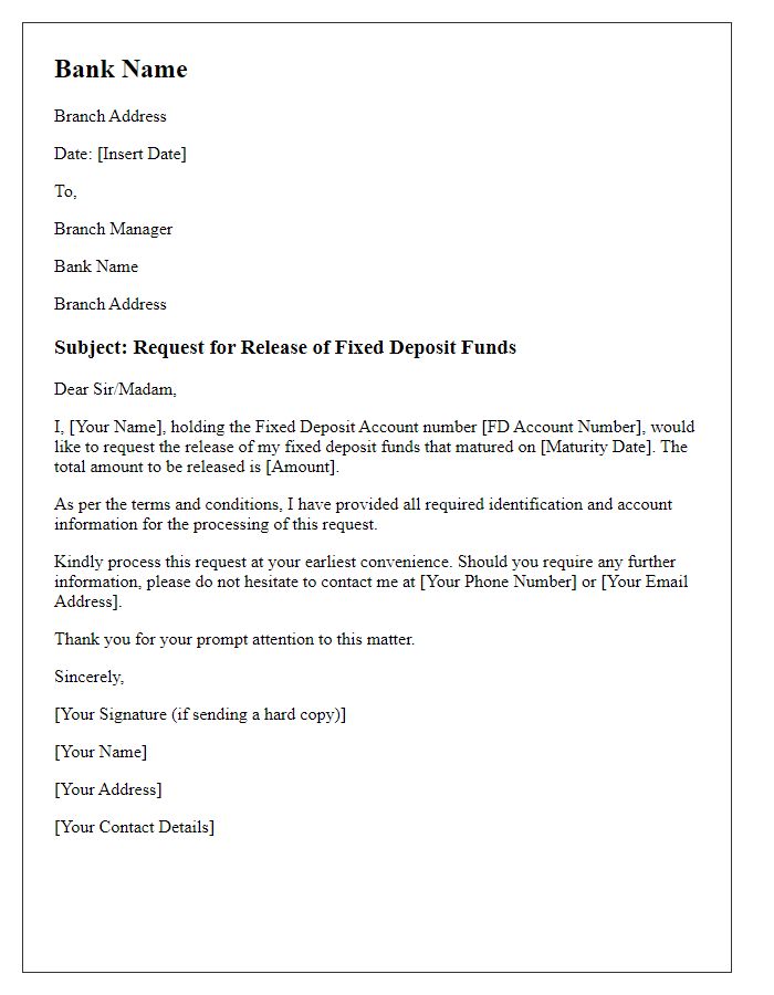 Letter template of fixed deposit fund release