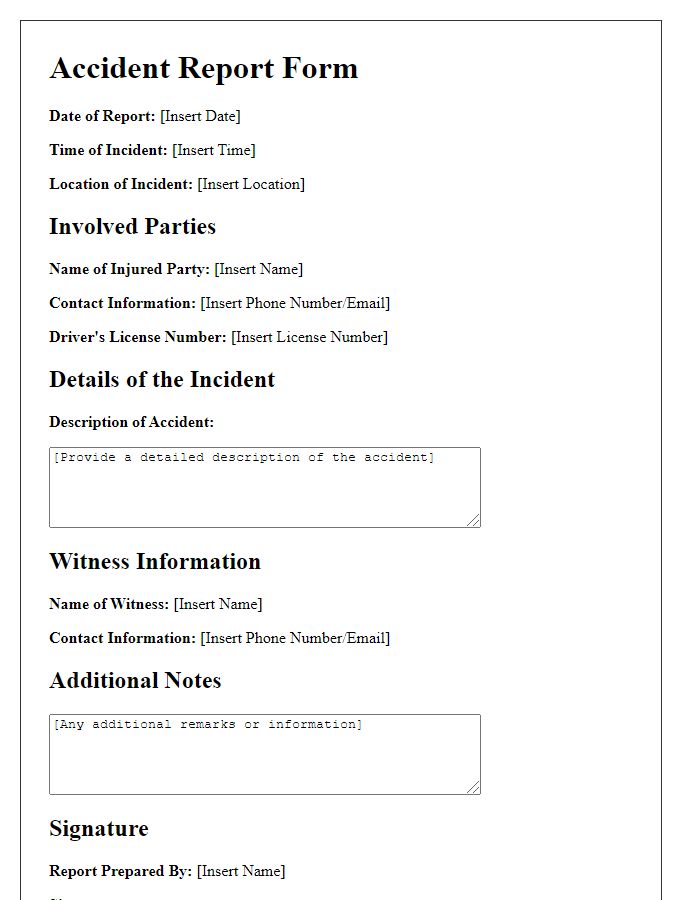 Letter template of accident report form