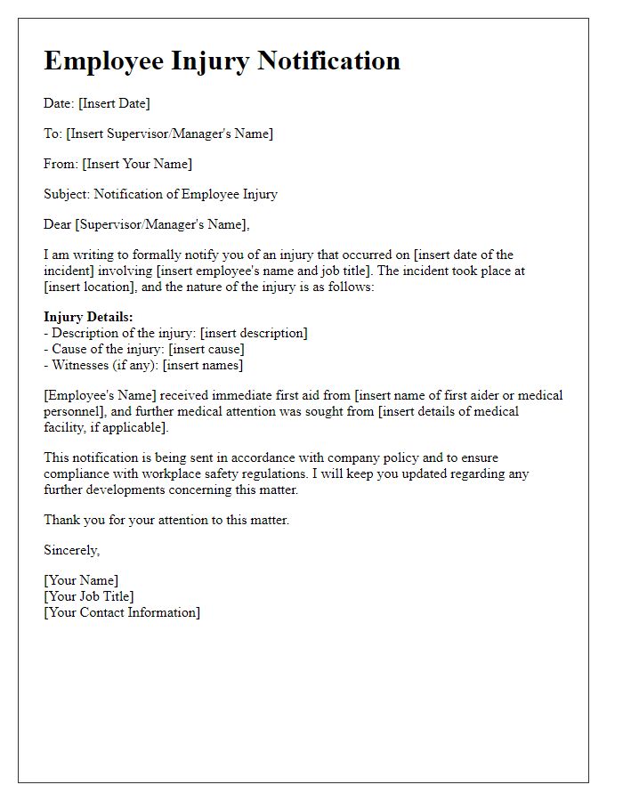 Letter template of employee injury notification