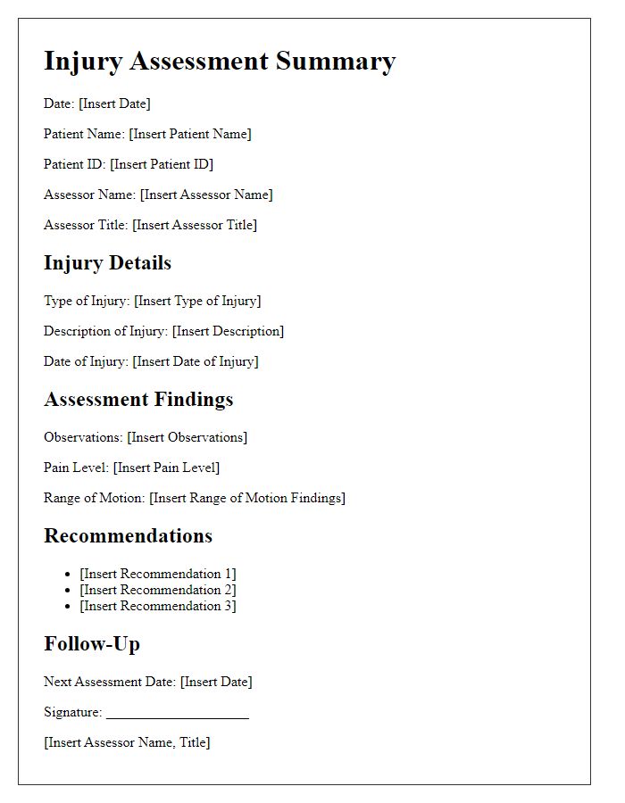 Letter template of injury assessment summary