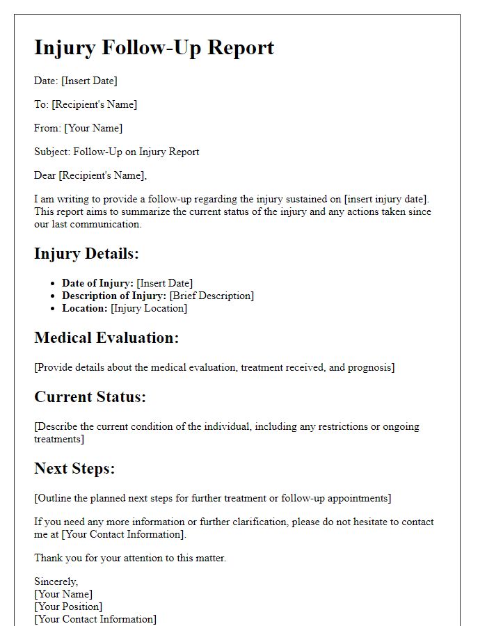 Letter template of injury follow-up report