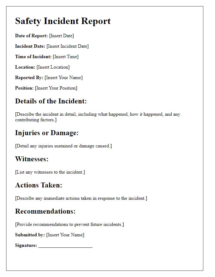 Letter template of safety incident report