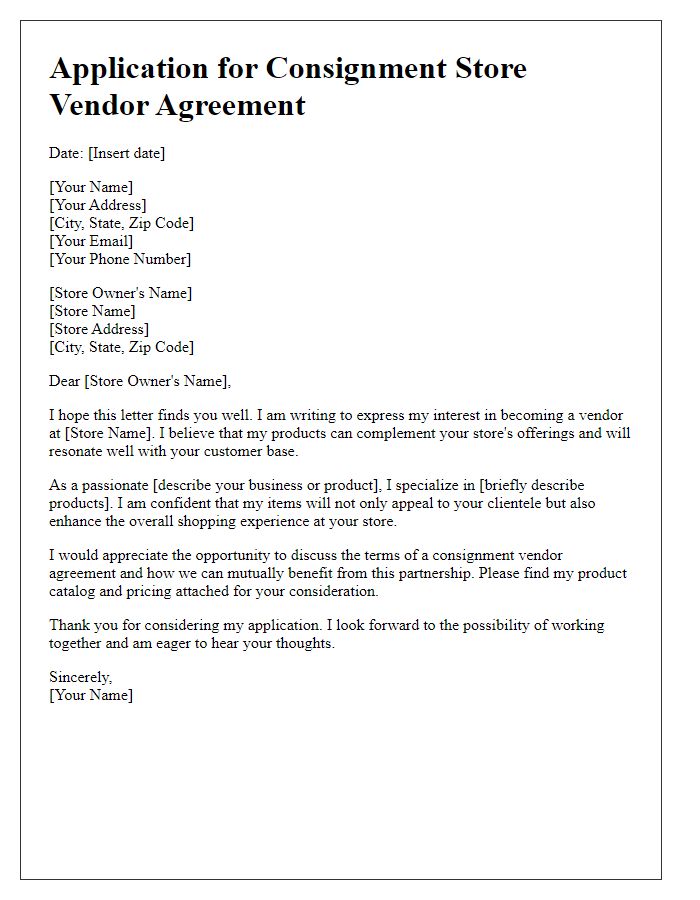 Letter template of application for consignment store vendor agreement