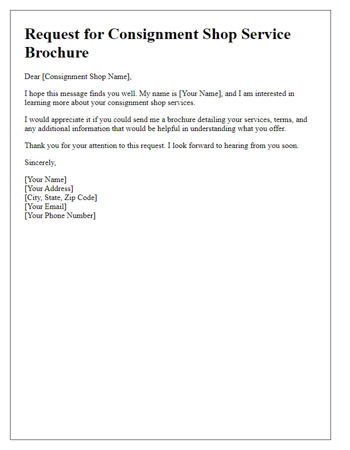 Letter template of request for consignment shop service brochure