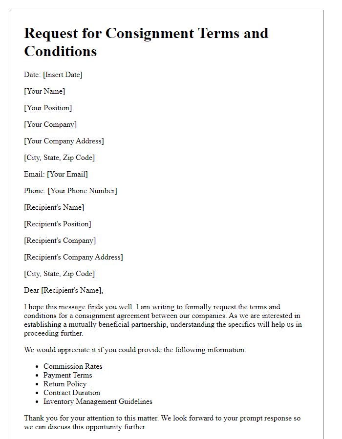 Letter template of request for consignment terms and conditions