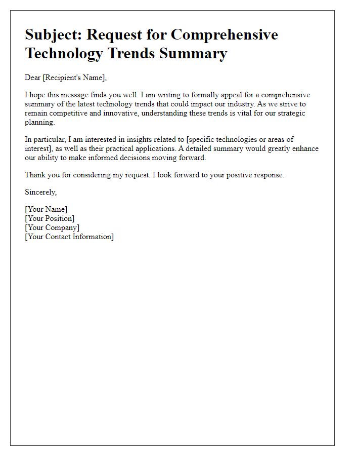 Letter template of appeal for comprehensive technology trends summary