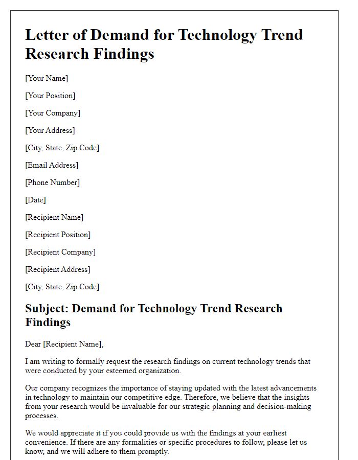 Letter template of demand for technology trend research findings