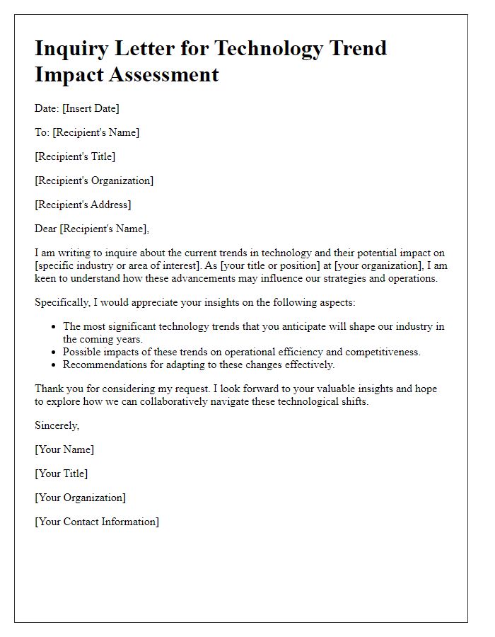 Letter template of inquiry for technology trend impact assessment