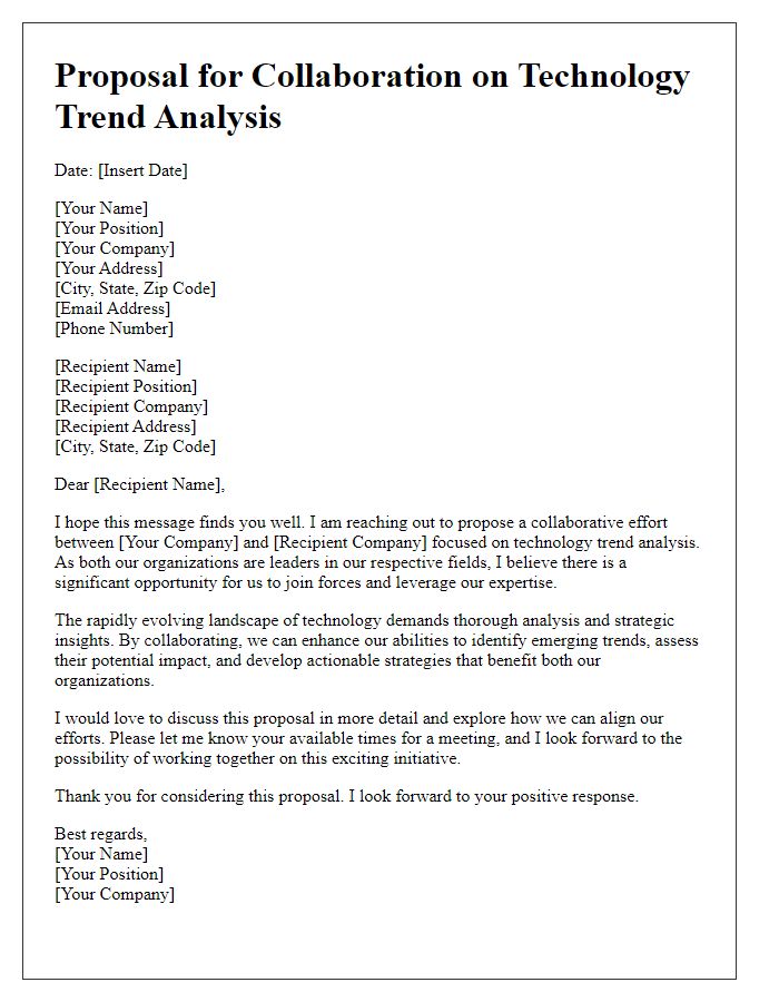 Letter template of proposal for collaboration on technology trend analysis